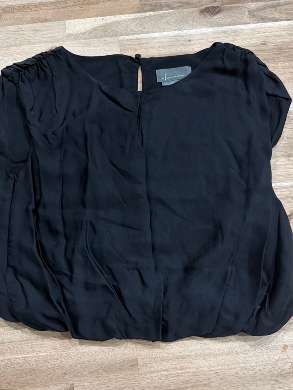 Anthropologie Black Short-Sleeve Silk-Blend Blouse